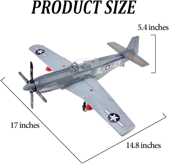 P-51 Mustang Fighter Jets Building Block Set 258 PCS Bomber Airplane Building Toys WW2 Plane Gifts for Adults