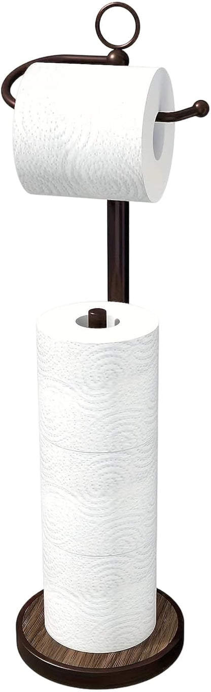 Skiennix Free Standing Toilet Paper Holder - Space-Saving Design with Storage for 4 Rolls - Black & Bronze