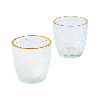 Fun Express Clear Gold Trim Votive Holders – Elegant Home Décor for Weddings Parties Special Occasions and Table Settings – Perfect for Candles Ambient Lighting & Centerpieces – 6 Pieces