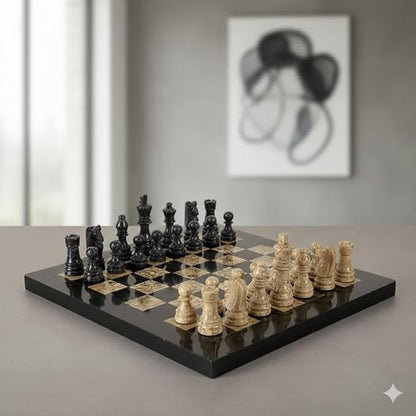 12 Inch Marble Chess Set Handmade Onyx Full Chess Game Set. Comes in Rexine Box Packaging. Perfect for Gifting (Black Coral)