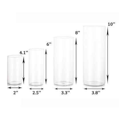 EylKoi Cylinder Vase Bulk Clear 40 Pack Cylinder Vases for Centerpieces Glass Vases for Flowers Hurricane Floating Candle Holder, Home Decor Wedding, 4''+6''+8''+10''(High)