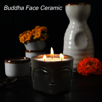 Strong Eucalyptus & Rosemary 3 Wick Black Large Candle, 20oz, Ceramic, Outdoor Scented Candles, 100% Soy, for Home Scented, Yoga, Meditation, Table Decor, Home Decor, Boho Decor, Beautiful Candle Jars