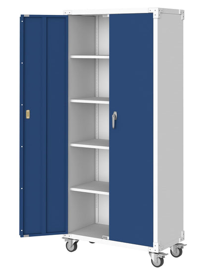 MilleLoom 71" Tall Locking Metal Storage Cabinet with Wheels, 4 Shelves, 2 Doors, Handle Lock, Cold Rolled Steel, Storage for Garage Home Office, Warehouse, Basement, Blue Grey