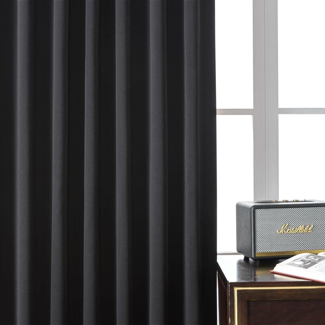 Joydeco Black Blackout Curtains 96 Inches Long, Thermal Insulated Curtains 2 Panels Set for Bedroom, Room Darkening Drapes for Living Room Window (W52 x L96 Inch, Black)
