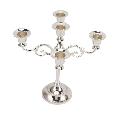 5 Arm Candlestick Holder, Iron Retro Decorative Candle Holder, Golden Metal Centerpiece for Home Church Dining Table, Sturdy Elegant 5 Arm Candle Holder with Fine (Silver)
