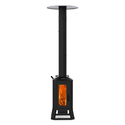 70,000 BTU Wood Pellet Outdoor Patio Heater with Glass Viewing Window – Pellet Heaters for Outdoor Use, Home, Gardens & Commercial - Portable with Wheels – Black