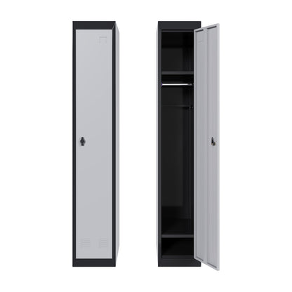 Metal Storage Locker, Single-Door Metal Storage Locker with Shelves, Ideal for Employees and Students, Suitable for Schools, Offices, Gyms, Homes, and More; Easy Assembly, Grey & Black