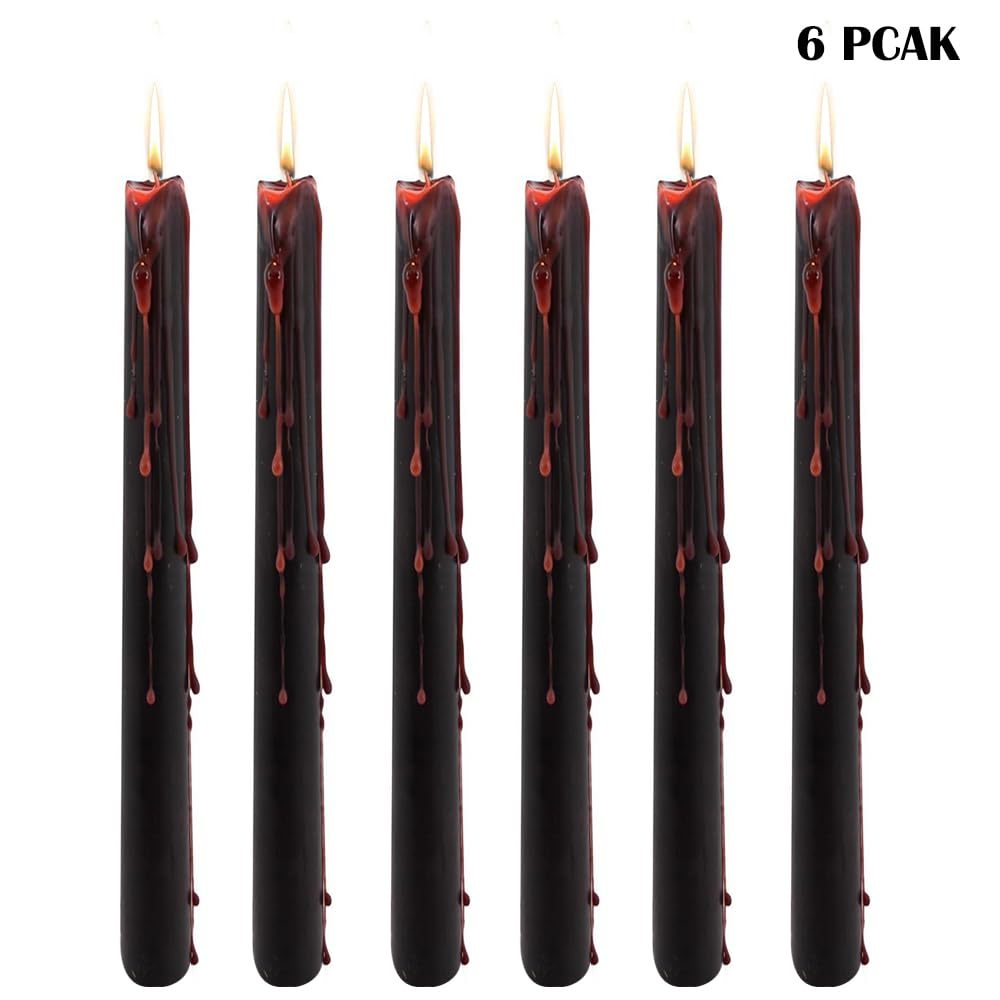 Topsics 6 PCAK Bleeding Taper Candles, 10 inch Tears Candle, Bleeding Candlesticks for Halloween, Horror Themed Candles