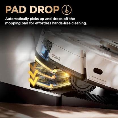 Shark Robot Vacuum & Mop Combo, PowerDetect NeverTouch Pro,Self-Emptying,Self-Refill with Self-Clean Pad Wash & Dry, 60-Day Debris Capacity,30-Day Refill Tank, 5PowerDetect Technologies,White,AV2800ZE