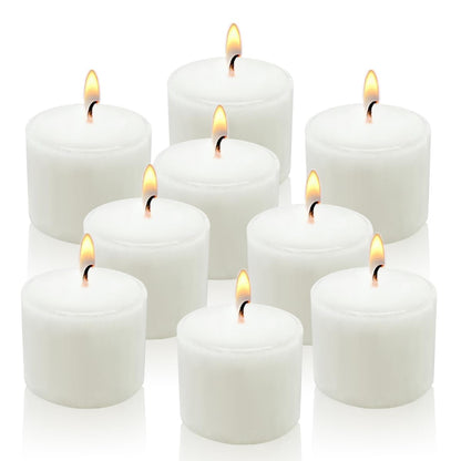 White Votive Candles, 9 Packs Small Unscented 1.5 Inch Diameter Wax Candles for Christmas Valentine's Day Wedding, Party, Table, Holiday & Home Decoration - 8 Hours Burn Time (1.5" W x 1.25" H)