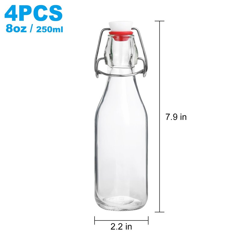 JOBVERT Swing Top Bottles,8.5oz 4 Pack Flip Top Glass Bottle with Airtight Grolsch Closures, Reusable for Kombucha, Beer, Cold Brew, Homemade Beverages & Storage