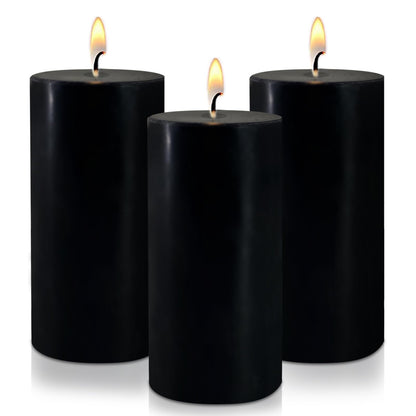 2.8" x 6" Hand-Poured Unscented Candle, Dripless Pillar Candle Set of 3, Long Lasting Burning, Approx 120 Hours Burn Time, Rustic Country Style, for Wedding, Dinner, Christmas and Home Decor, Black