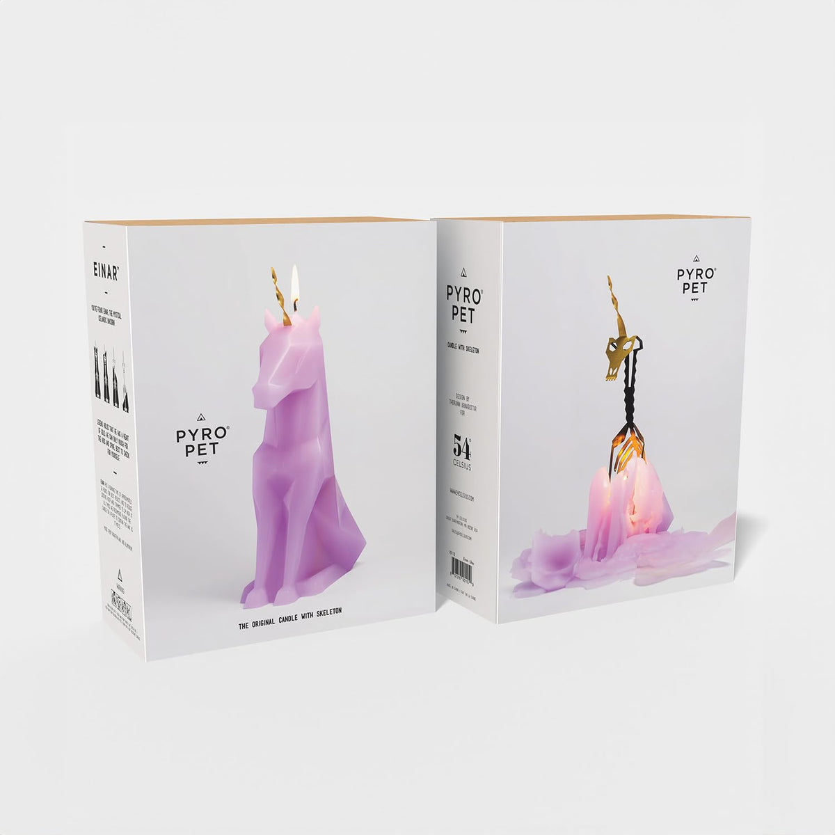 PyroPet Einar Unicorn Candle (Lilac) - The Original Candle with Metallic Skeleton | Icelandic Design Gift for Unicorn Lovers and Art Enthusiasts | 16-Hr Burn Time | Dimensions: 5.1x2.6x8 in