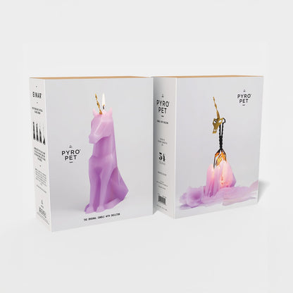 PyroPet Einar Unicorn Candle (Lilac) - The Original Candle with Metallic Skeleton | Icelandic Design Gift for Unicorn Lovers and Art Enthusiasts | 16-Hr Burn Time | Dimensions: 5.1x2.6x8 in