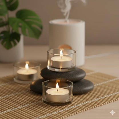 Anchals Collection Tea Light Candles Unscented White Wax Pack of 100 Long Burning Tealights for Diwali Decoration Pooja Home Decor Wedding Spa Meditation Aromatherapy