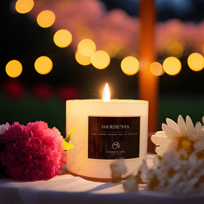 Chloefu LAN Premium Gardenia Scented Candle for Men & Women, Highly Scented, 7.1oz|45 Hour Long Lasting, All Natural Soy Candles, Home Decor, White Glass Jar Candle with Gift Box