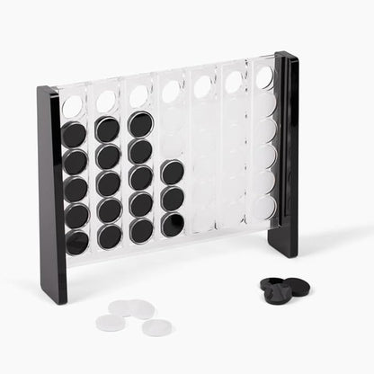 Unique Four in a Row - Acrylic 4 in a Row Game - Board Game Decor - Coffee Table Games - 2 Player Board Games for Family - Connect The Four Pieces Game - Classic Strategy Family Game (Black and White)