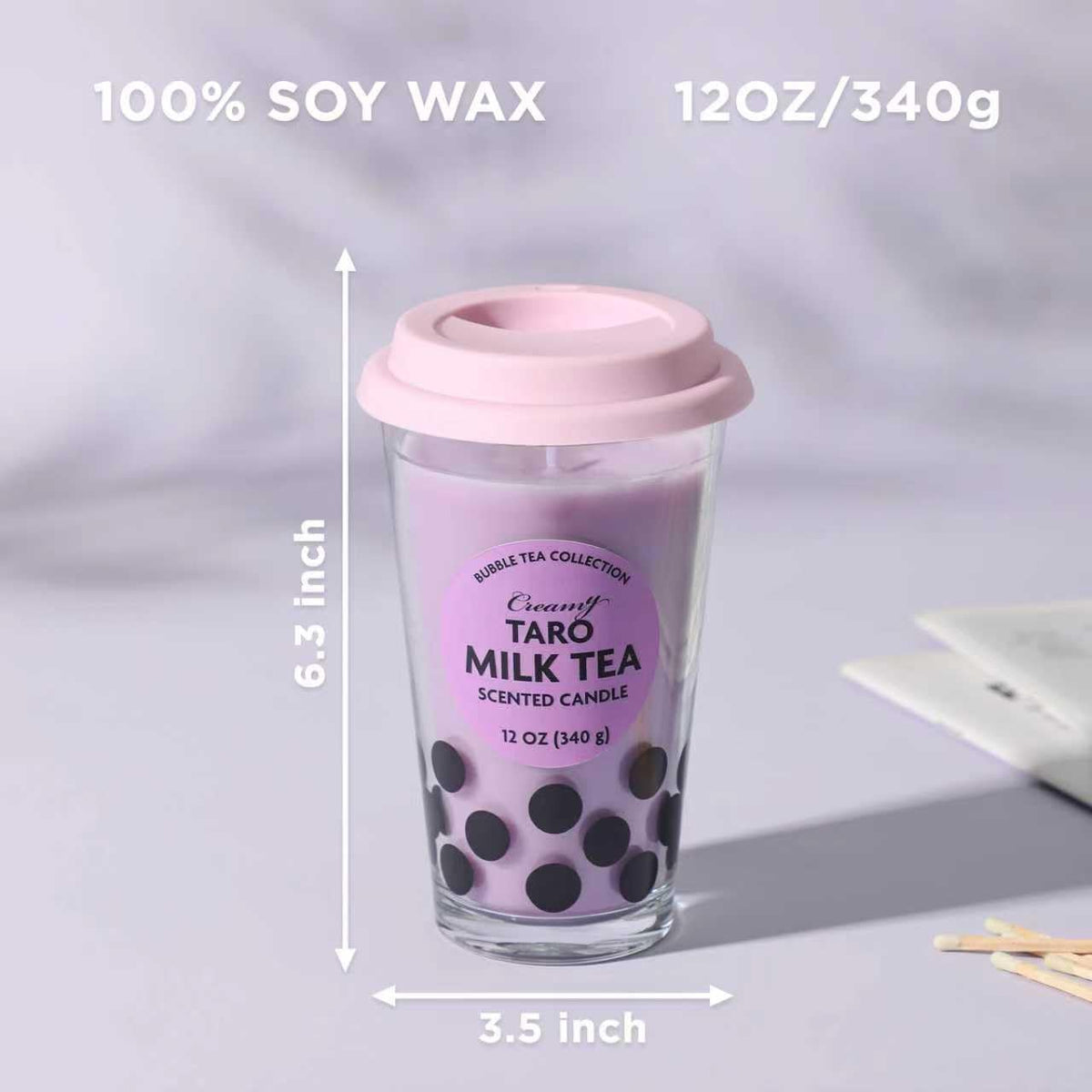 Boba Tea Candle,Taro Boba Tea Scented Candle,Bubble Candle,Valentines Day Brithday Funny Food Candles Gifts for Milk Tea Lovers,Taro 12oz