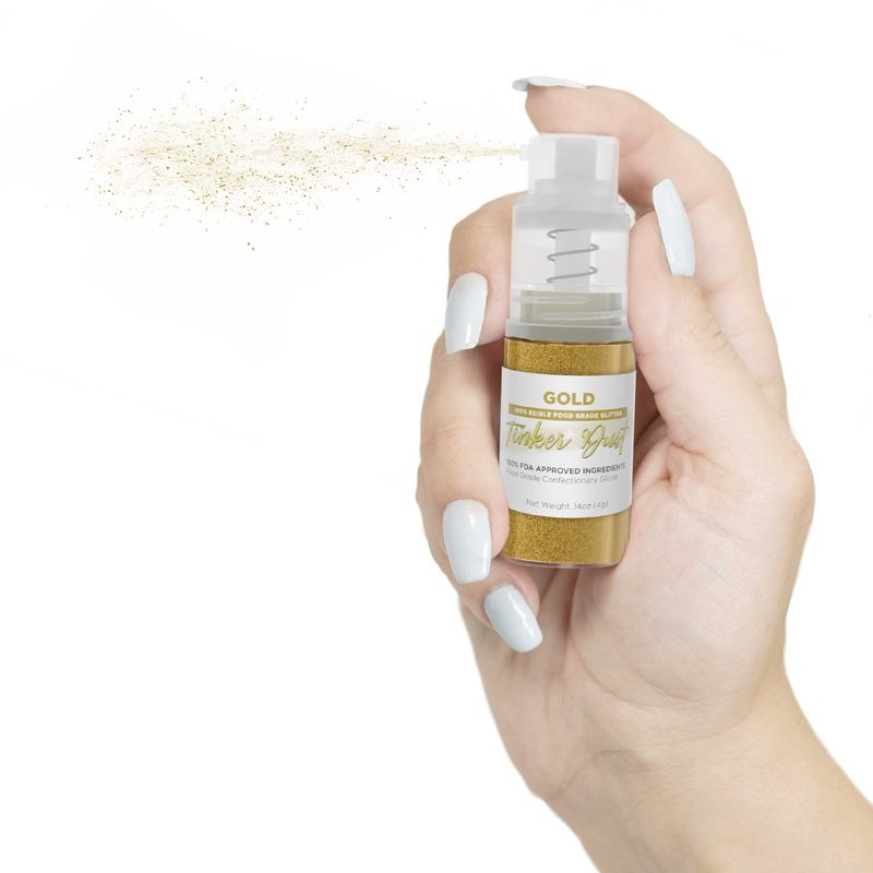 Bakell - Gold Tinker Dust (4g, 1x Mini Spray Pump) Edible Glitter for Food, Desserts, and Beverages!