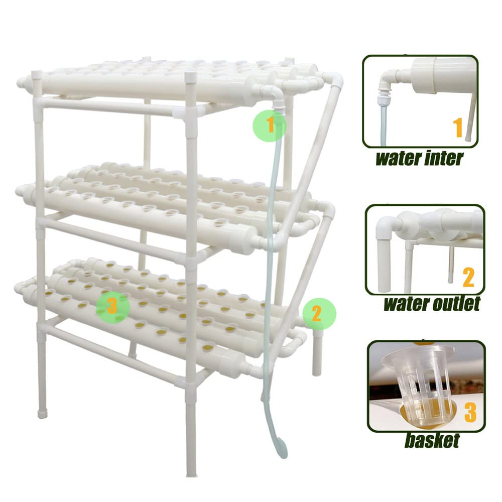 PreAsion PVC Hydroponics Growing System Outdoor 108 Sites Grow Kit 12 Pipes 3 Layers 4 Rows Plant Growing System for Leafy Vegetables with 110V Pump