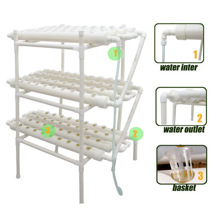 PreAsion PVC Hydroponics Growing System Outdoor 108 Sites Grow Kit 12 Pipes 3 Layers 4 Rows Plant Growing System for Leafy Vegetables with 110V Pump