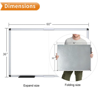 VIZ-PRO Magnetic Dry Erase Board, 60 X 36 Inches, Foldable Wall-Mounted Whiteboard with Silver Aluminum Frame & Marker Tray for School Office and Home 5' X 3'