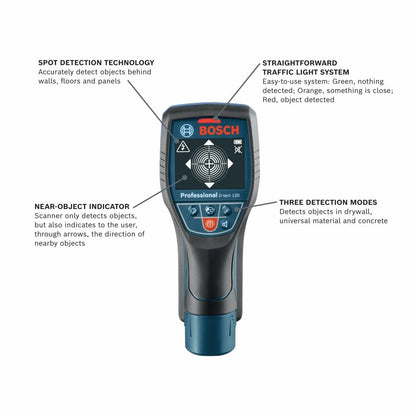 BOSCH D-TECT120 Professional Wall Scanner and Floor Radar, Multi-Material Stud Finder for Wood, Metal, and Live Wire Detection (Includes Battery and Charger)