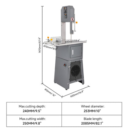 Hoteche 10-Inch Commercial Electric Meat Bandsaw - 550W, 9.5" Cutting Depth, 10" Cutting Width Ideal for Meat, Bone, and Frozen Food Processing