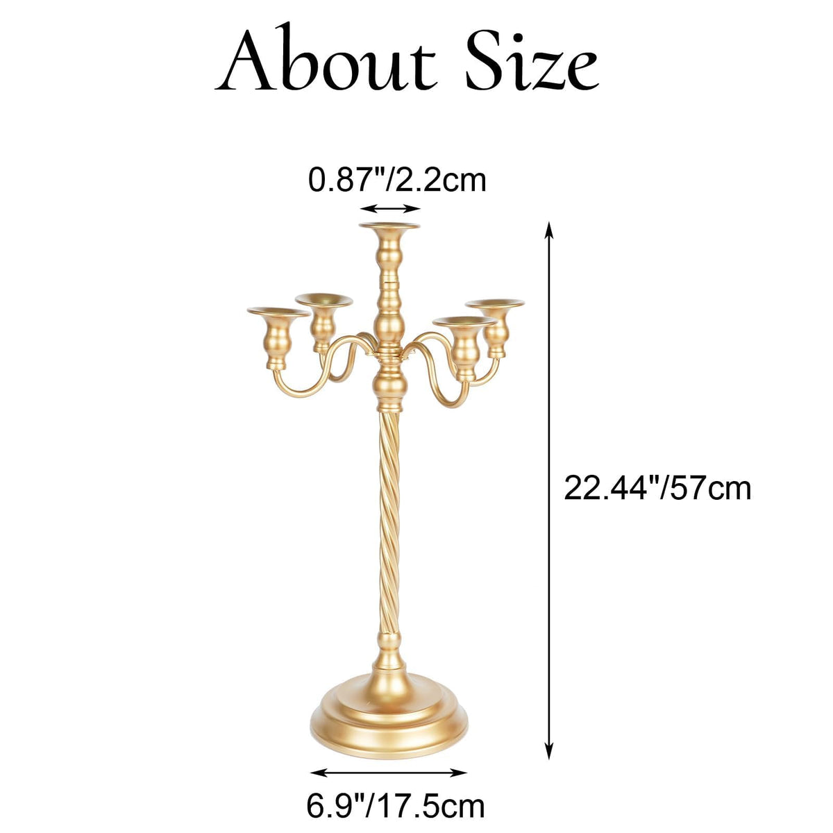 Inweder Tall Floor Candelabra Vintage: Gold 5 Arm Candelabras 22.4" Metal Spiral Opera Candelabra Candle Holder Antique Centerpieces for Christmas Wedding Dinner Party Aisle Reception Set of 1