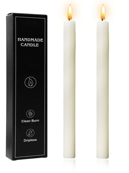 Arrow White 10in Taper Candles Set of 2 Pack Striped Tapered Candle, Decorative Threaded Candle for Dinner Party Wedding, Kitchen Decors, Christmas, Halloween