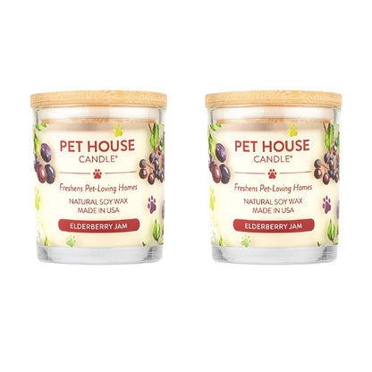 One Fur All Pet House Candle 2 Pack - Plant-Based/Soy - Clean Burning Scented, Long Lasting Pet Odor Candle for Home - Elderberry Jam