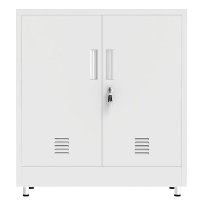 JINKUR Metal Storage Cabinet with Locking Doors and Adjustable Shelf, Small Lockable Sideboard Buffet Cabinet for Home, Office, Entryway, Hallway, Living Room, Kitchen and Dining Room, White
