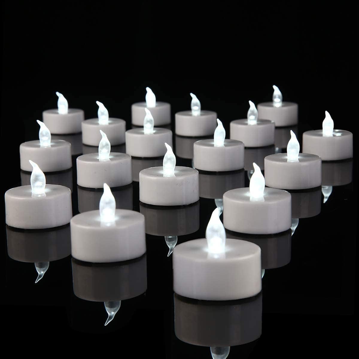 YIWER 50pcs Flameless Tea Lights Candles Realistic LED Flickering Operated Pumkin LED TeaLights Candles Long Lasting Electric Fake Candles Decoration for Party and Gifts Ideas