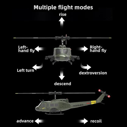 C032 UH-1 Huey RC Helicopter for Adults 1/48 Scale 2.4G 6CH Flybarless Stunt RC Plane 6-Axis Gyroscope Optical Flow Positioning TOF Lidar Height Setting for Beginners (Dark Blue(2 Batteries))