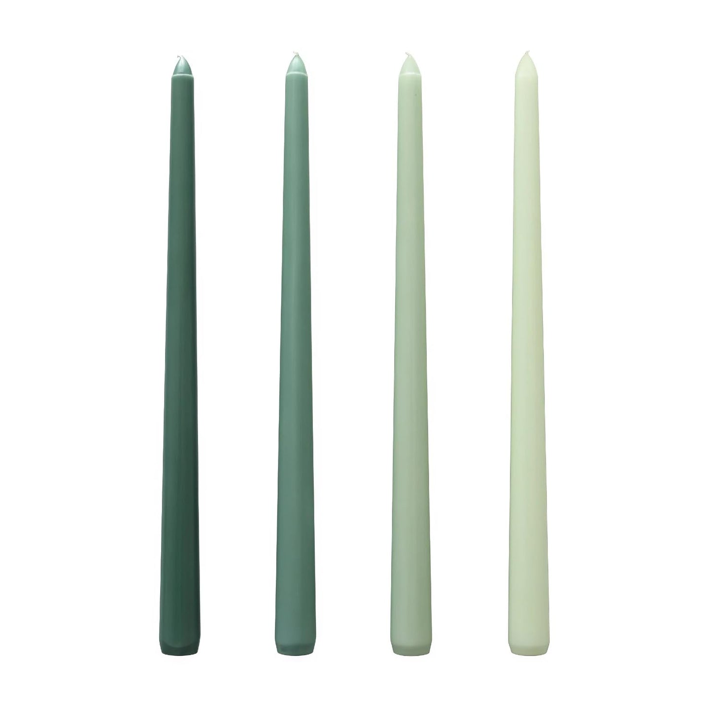 LSXHASGLD 12 Inch Taper Candles, Set of 4, Unscented Smokeless Long Tapered Candle for Wedding Home Decor Christmas (Green Series, 12in)