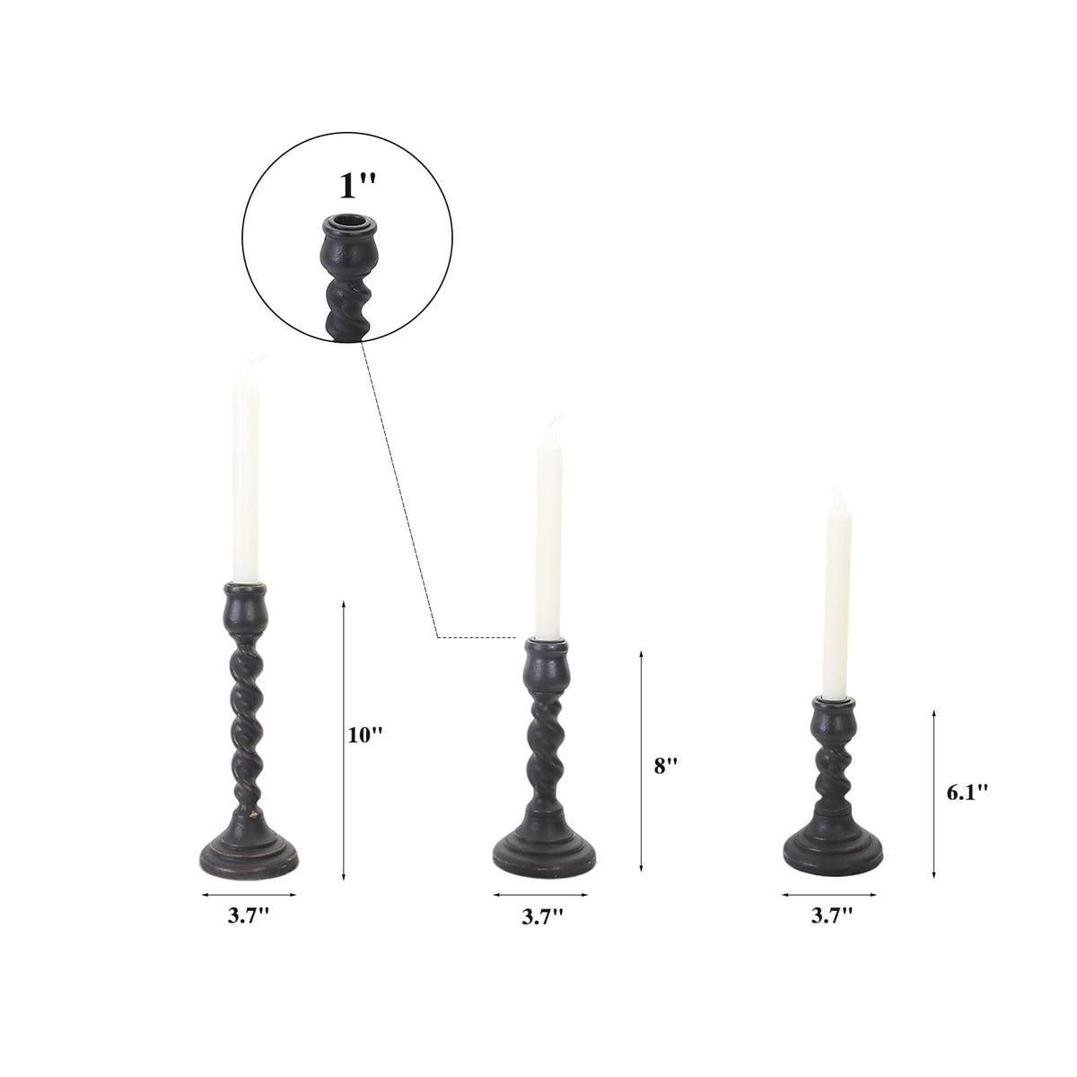 Candlestick Holders, 3 Pcs Rustic Black Candle Holder for Pillar Candles, 100% Solid Wood Decorative Candle Holders Distressed Wooden Farmhouse Candle Holder Large for Fireplace Table