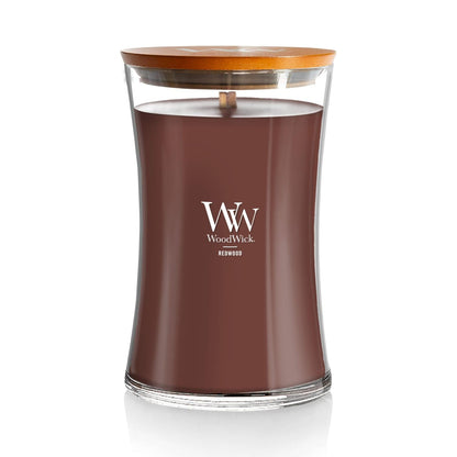 WoodWick Redwood Holiday Candle Gifts for Women and Men, 21.5 oz Large Hourglass Candle with Crackling Wick