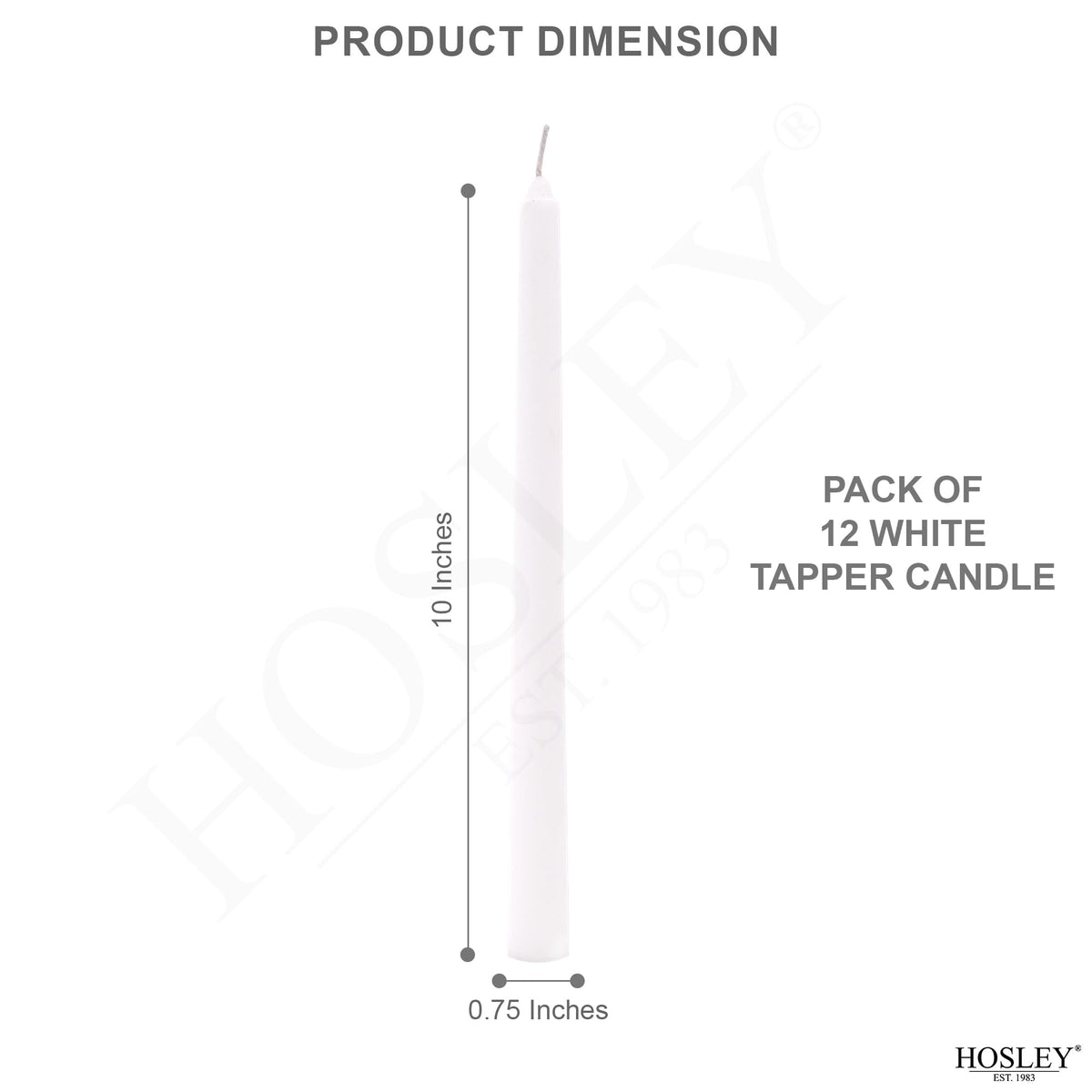 Hosley 12-Pack Unscented 10 Inch White Taper Candles, Premium Quality Smokeless, Dripless Candle Sticks for Home Décor, Restaurant, Church, Weddings & Parties