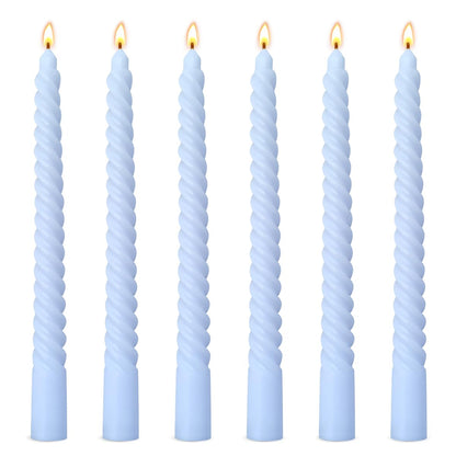 6 Pack 10 Inch Baby-Blue Spiral Taper Candles for Hanukkah and Winter Home Decoration, Unscented Dripless Twisted Candlesticks for Dinner Beach-Themed Decor Relaxation and Meditation
