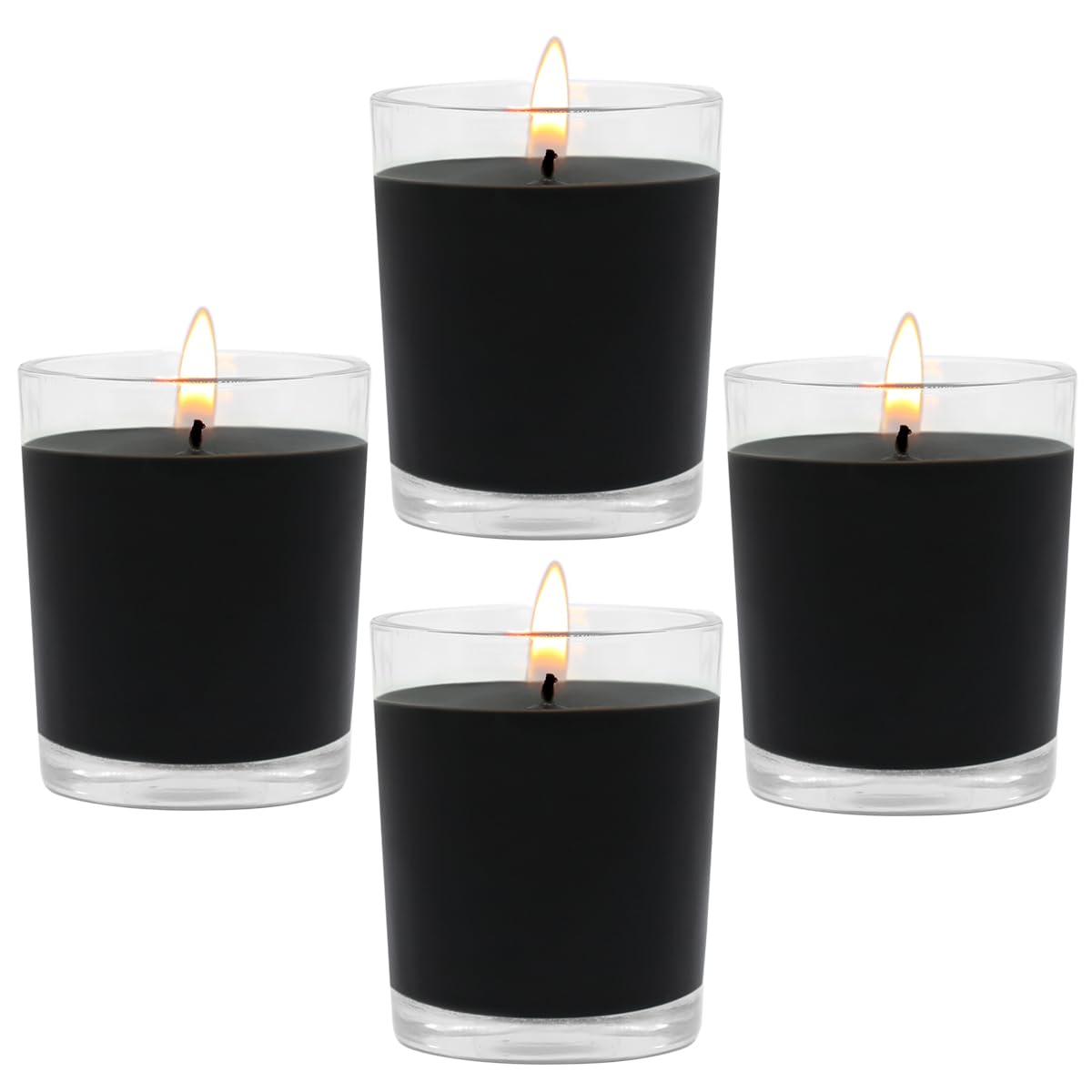 Unscented Black Votive Candles in Glass, 2 Inch Natural Soy Wax Scentless Candles for Halloween Wedding Party Home Holidays Relaxation Spa, 12-15 Hour Burning Time, 4 Packs