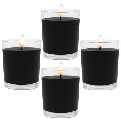 Unscented Black Votive Candles in Glass, 2 Inch Natural Soy Wax Scentless Candles for Halloween Wedding Party Home Holidays Relaxation Spa, 12-15 Hour Burning Time, 4 Packs