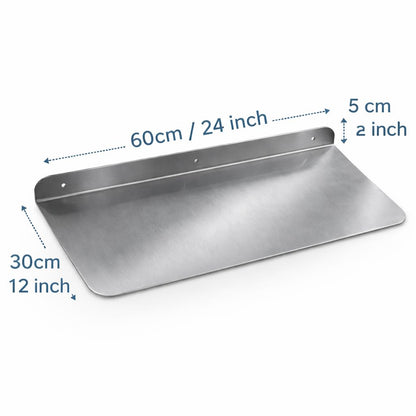 Stainless Steel Rectangular Wall Shelf 12" x 24", Floating Shelf for Bathroom Kitchen Storage, Holds up to 33 lb, Modern Minimalist Wall Decor, Rust Resistant Organizer