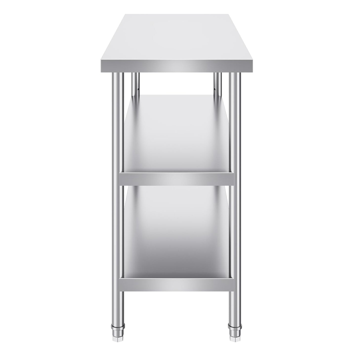 VEVOR Stainless Steel Food Prep Table, 18 x 48 x 34 Inch Commercial Kitchen Worktable, with 2 Adjustable Undershelf, Heavy Duty Prep Tables Metal Work Table for BBQ, Kitchen, Home, and Garage