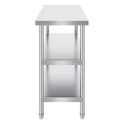 VEVOR Stainless Steel Food Prep Table, 18 x 48 x 34 Inch Commercial Kitchen Worktable, with 2 Adjustable Undershelf, Heavy Duty Prep Tables Metal Work Table for BBQ, Kitchen, Home, and Garage