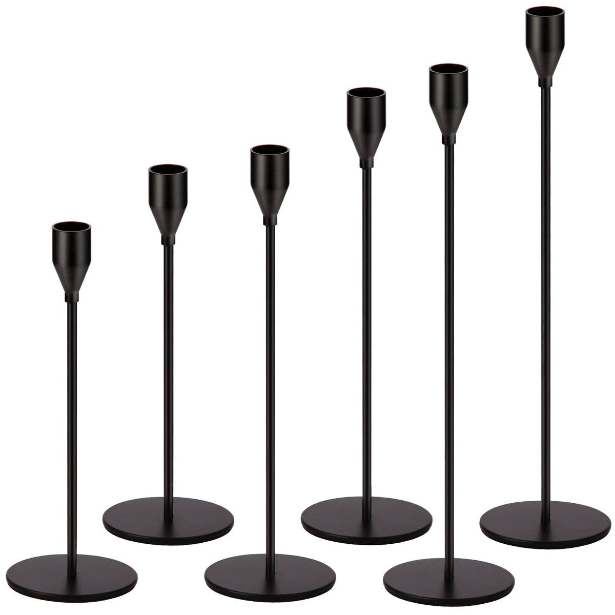 Oatnauxil Matte Black Candle Holders Black Candlestick Holders Metal Candle Holder for Wedding, Dinning, Party, Fits 3/4 inch Thick Candle&Led Candles (Set of 6 Pcs)