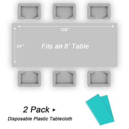 QIKSION Teal Plastic Table Cloth Disposable 2 Pack, 54 x 108 Inch Tablecloths for Easter Party, Summer, Turquoise Rectangle Table Cover