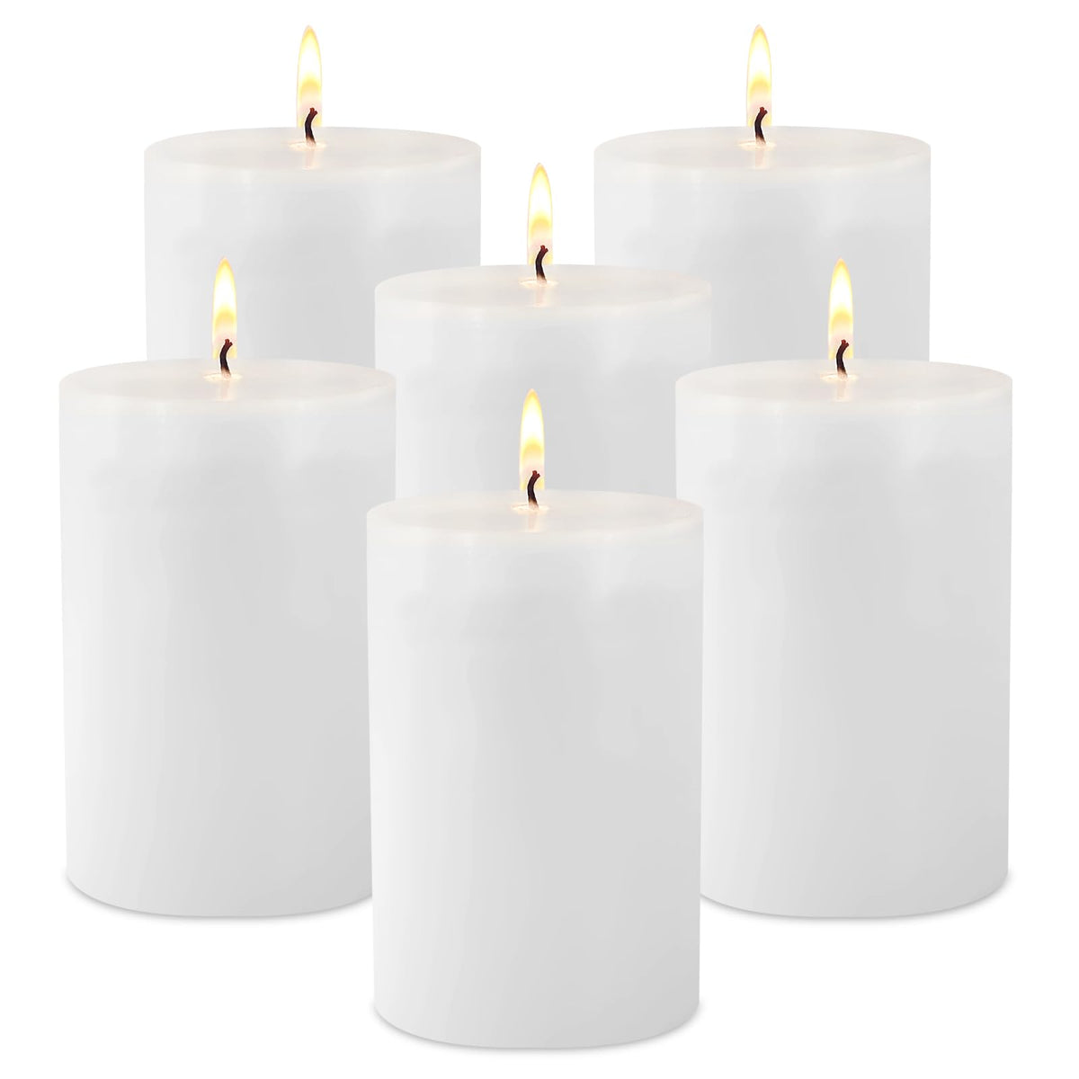 Pillar Candles - 2.75x3.25 inch | 40 Hours Burning, 6 Count - White Unscented Smokeless Premium Chinese Pillar Candles - Perfect for Wedding, Parties, Spas, Home Gatherings and Dinner