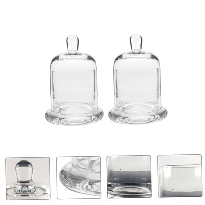 Amosfun 2 Sets Glass Candle Holders with Bell Handmade Blow Glass Candlesticks for Home Decor Weddings Romantic Atmosphere Display Height