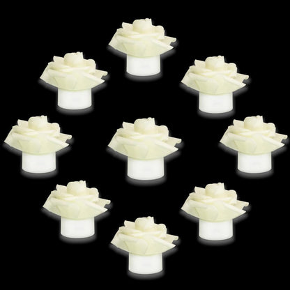 SupBri 12 Pack Led Candles with Artificial Flowers, 200+Hour Battery Operated Tea Lights Candles for Centerpiece Table, Party, Wedding Decorations(White)