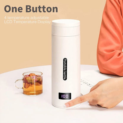 Small Travel Electric Kettle, 380ml Portable Electric Tea Kettle with 4 Temperature Control, Mini Portable Hot Water Boiler 304 Stainless Materials Automatic Shut off and Dry Protection